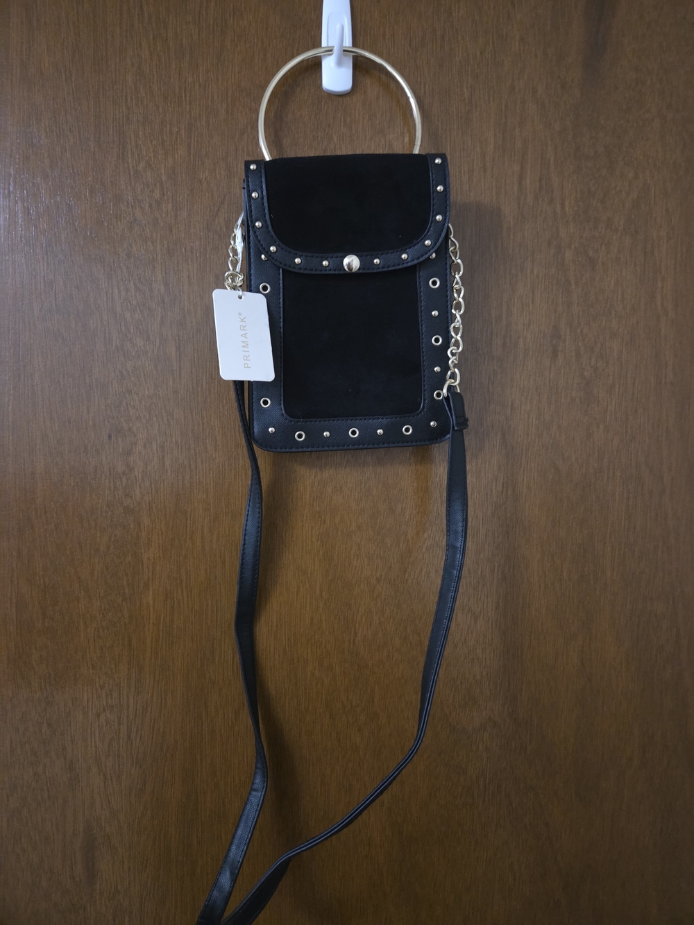 Primark Black Crossbody with Gold Ring Handle and Studs